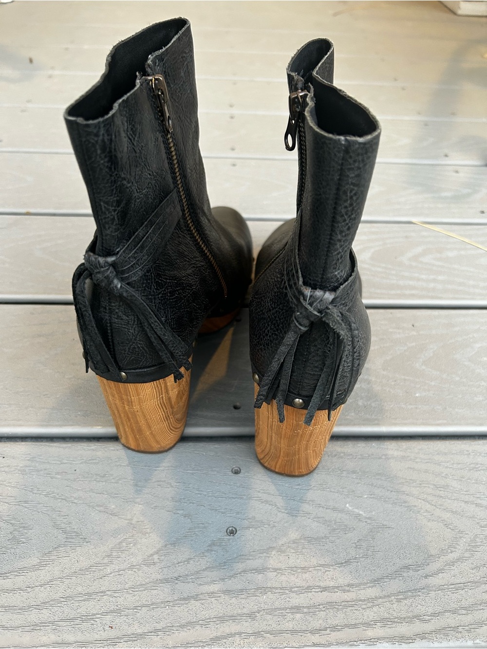 Kork-Ease Black Leather Wood-Stacked Heel Ankle Boots - Picture 14 of 15